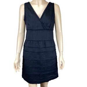 Talbots Womens Dress Size 6 Black Linen Sleeveless Sheath Fringe Raw Edge Tiered